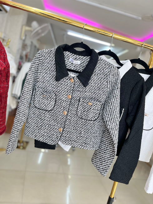 Collar Down Tweed Jacket